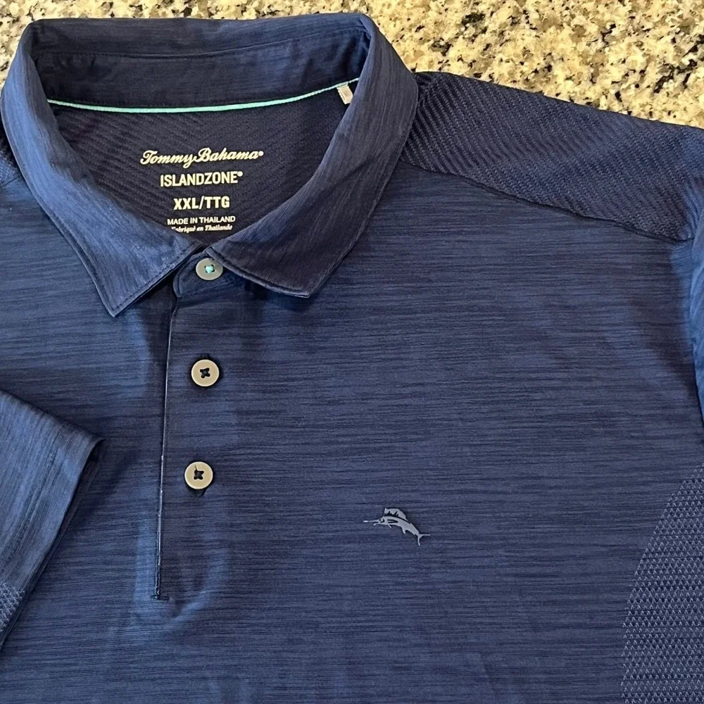 Tommy Bahama Polo Shirt Mens XXL Navy Island Zone Palm Coast Performance